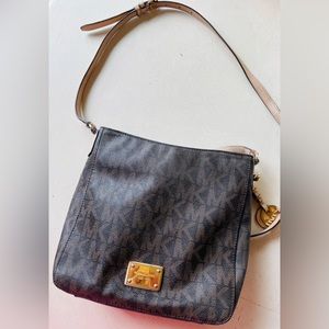 Michael Kors Brown Monogram Crossbody Bag with Tan Strap